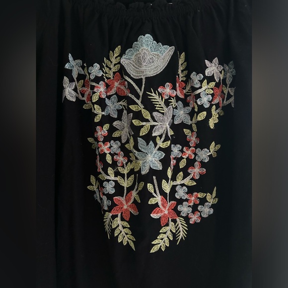 FREE PEOPLE FLEUR DU JOUR OFF-THE-SHOULDER EMBROIDERY DRESS BLACK - Picture 7 of 8